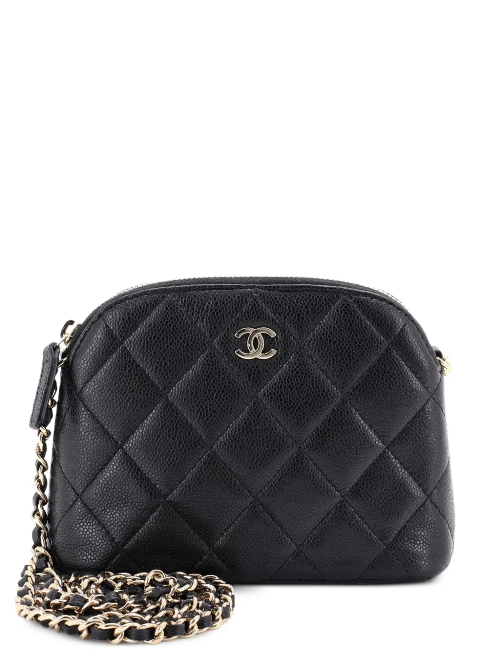CHANEL Pre-Owned CC Dome Zip Clutch with Chain Quilted Caviar Mini crossbody bag - Nero