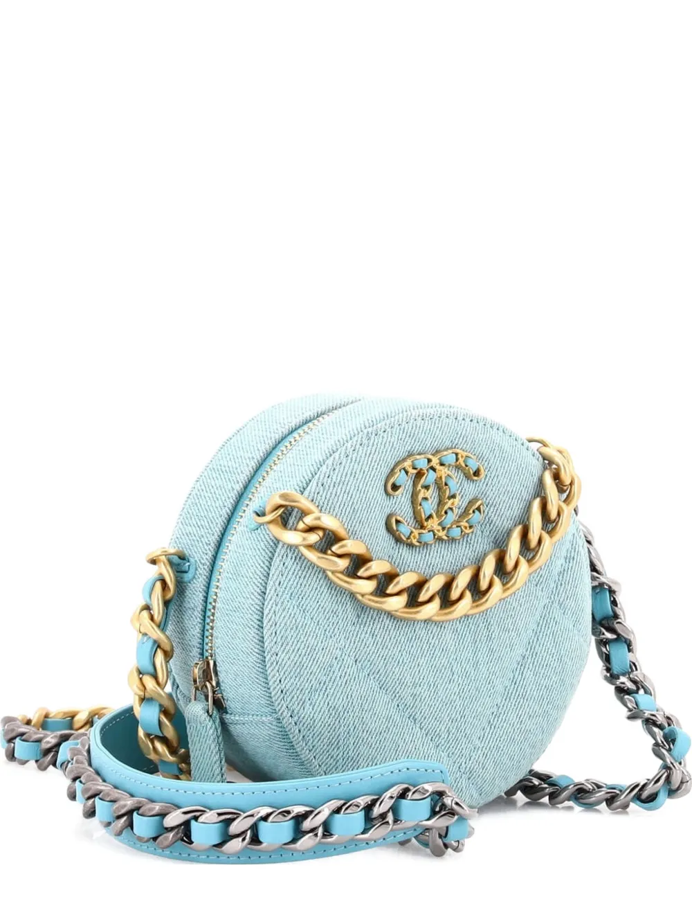 CHANEL Pre-Owned 19 Round Clutch with Chain Quilted Denim crossbody bag - Blu