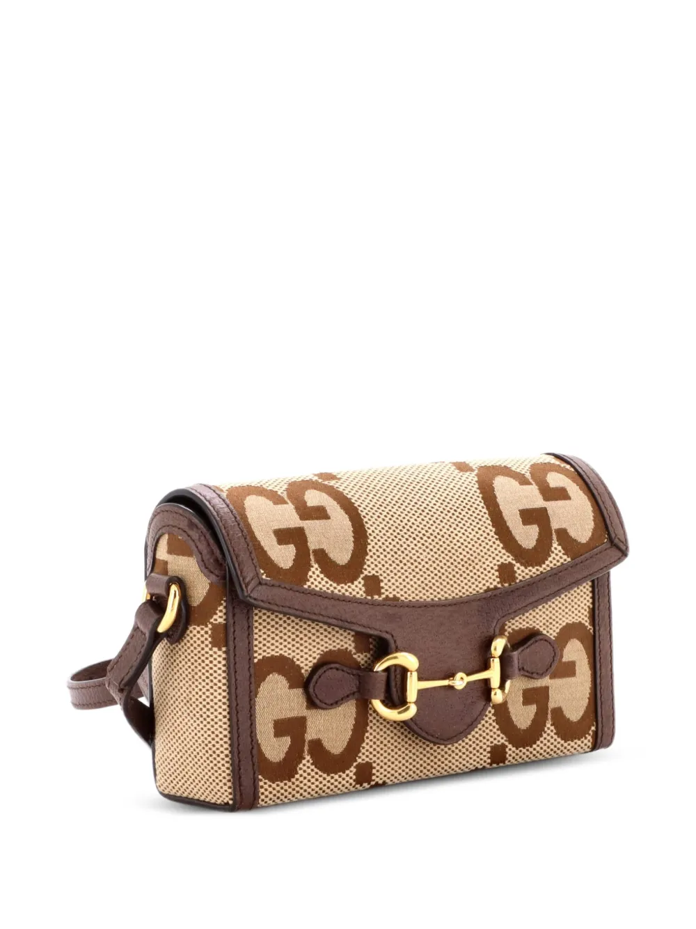Gucci Pre-Owned Horsebit 1955 Flap Jumbo GG Canvas Mini crossbody bag - Marrone