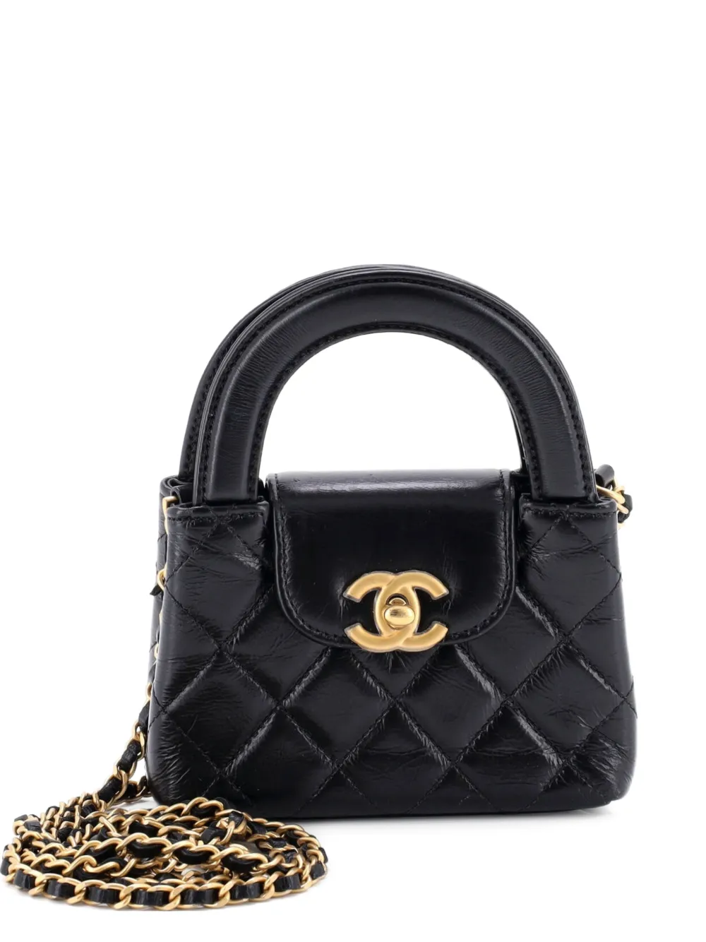 CHANEL Pre-Owned Kelly Top Handle Shopping Bag Quilted Shiny Aged Calfskin Nano crossbody bag - Nero