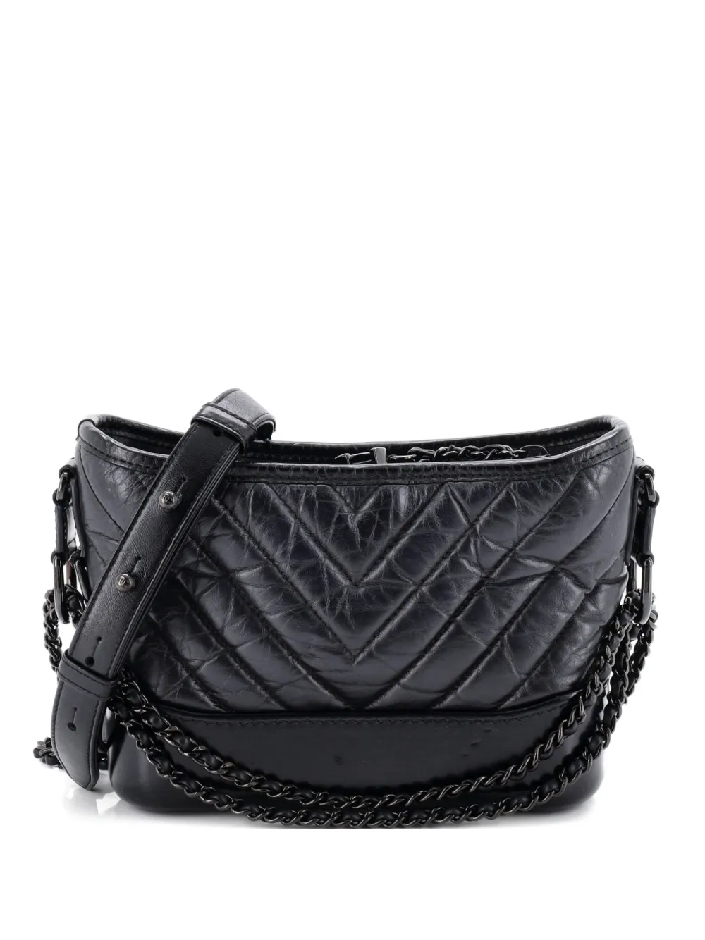CHANEL Pre-Owned So Black Gabrielle Chevron Aged Calfskin Small hobo bag - Nero