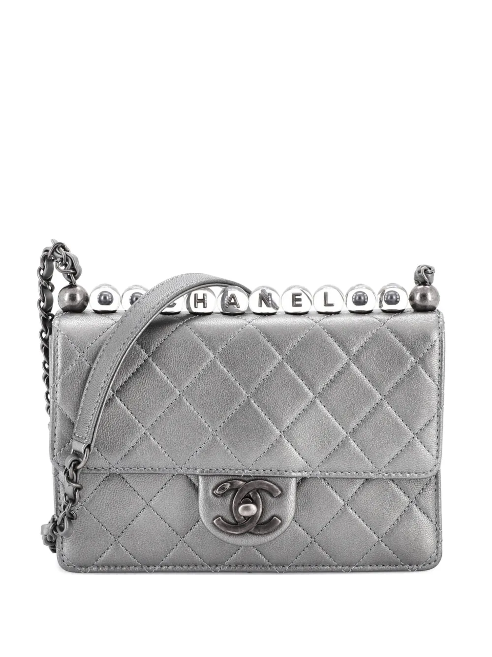 CHANEL Pre-Owned Chic Pearls Flap Bag Quilted Goatskin with Acrylic Beads Small shoulder bag - Argento