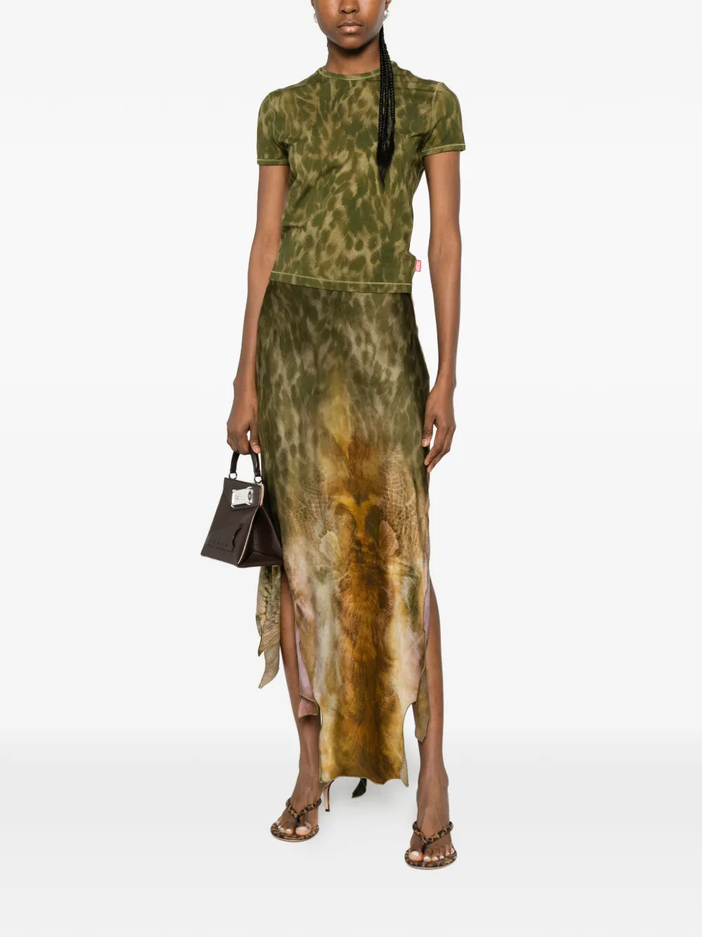  Diesel Asymmetric Animal-print Skirt - Green 