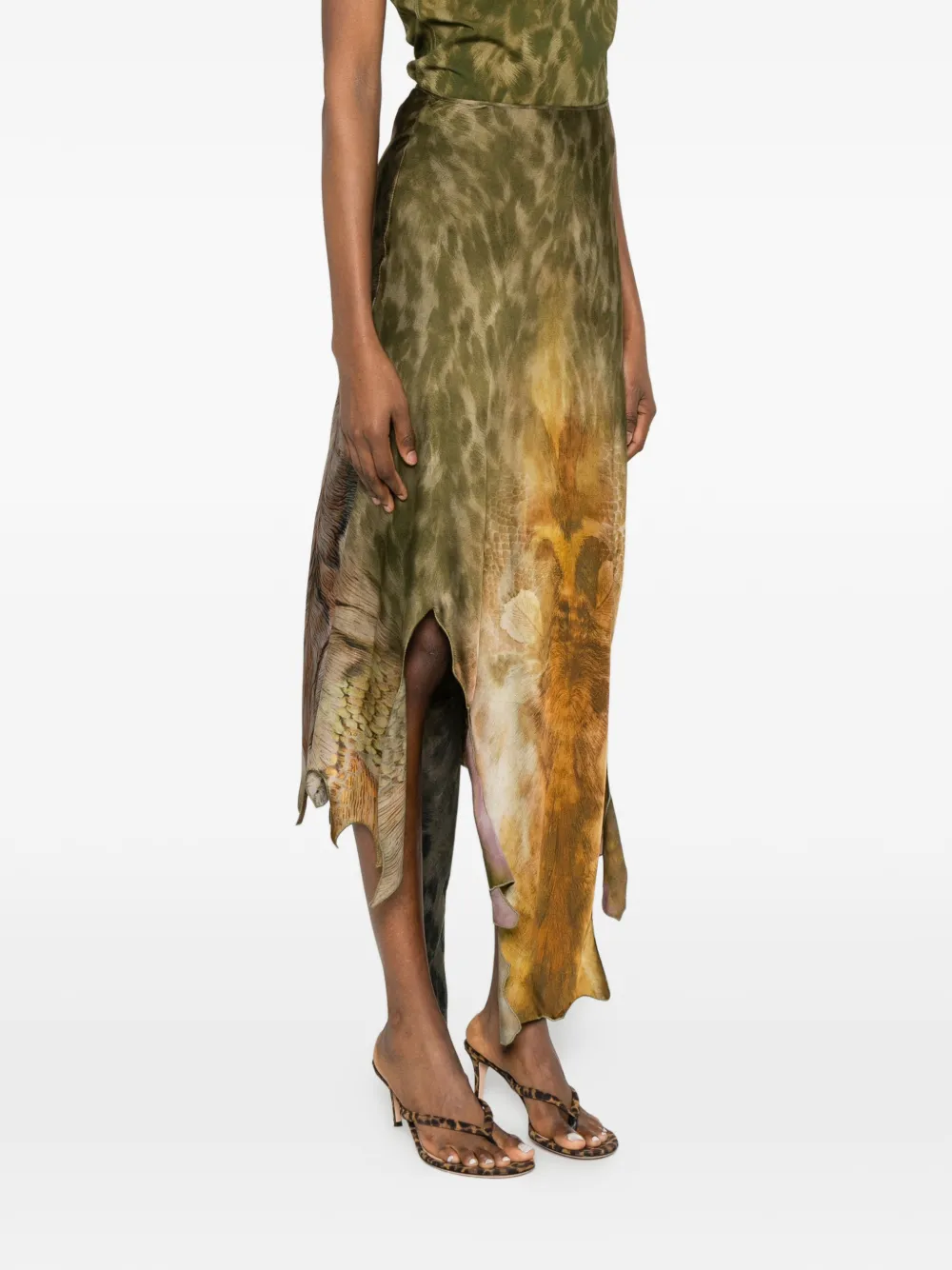  Diesel Asymmetric Animal-print Skirt - Green 
