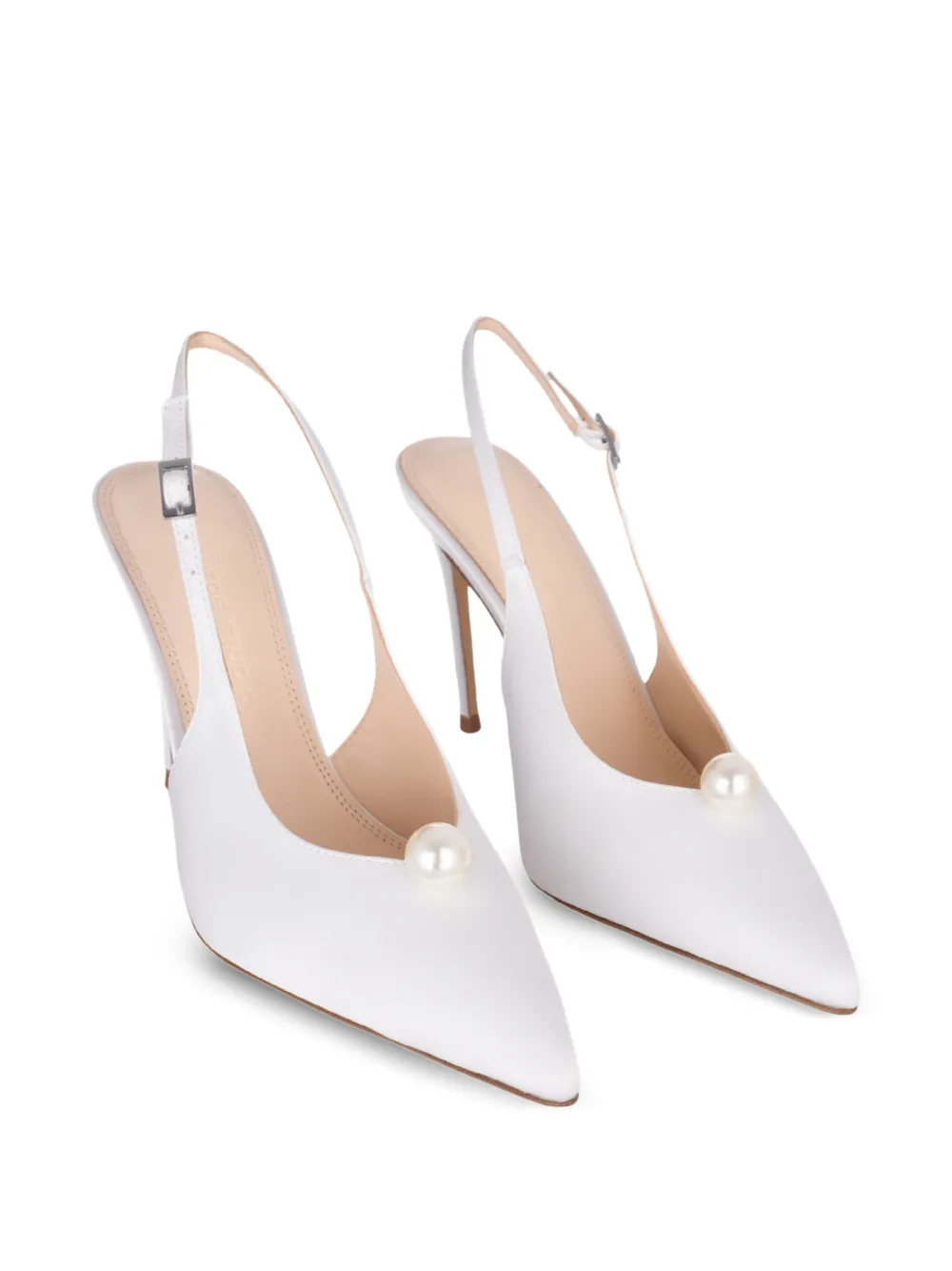  Black Suede Studio Reina Point-toe Slingback Pumps - White 