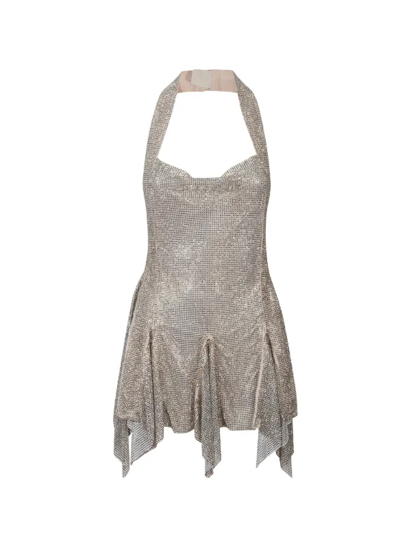 munroe embellished mini dress in black & silver POSTER GIRL Mojito Halter | Gold formal black dress with pearls