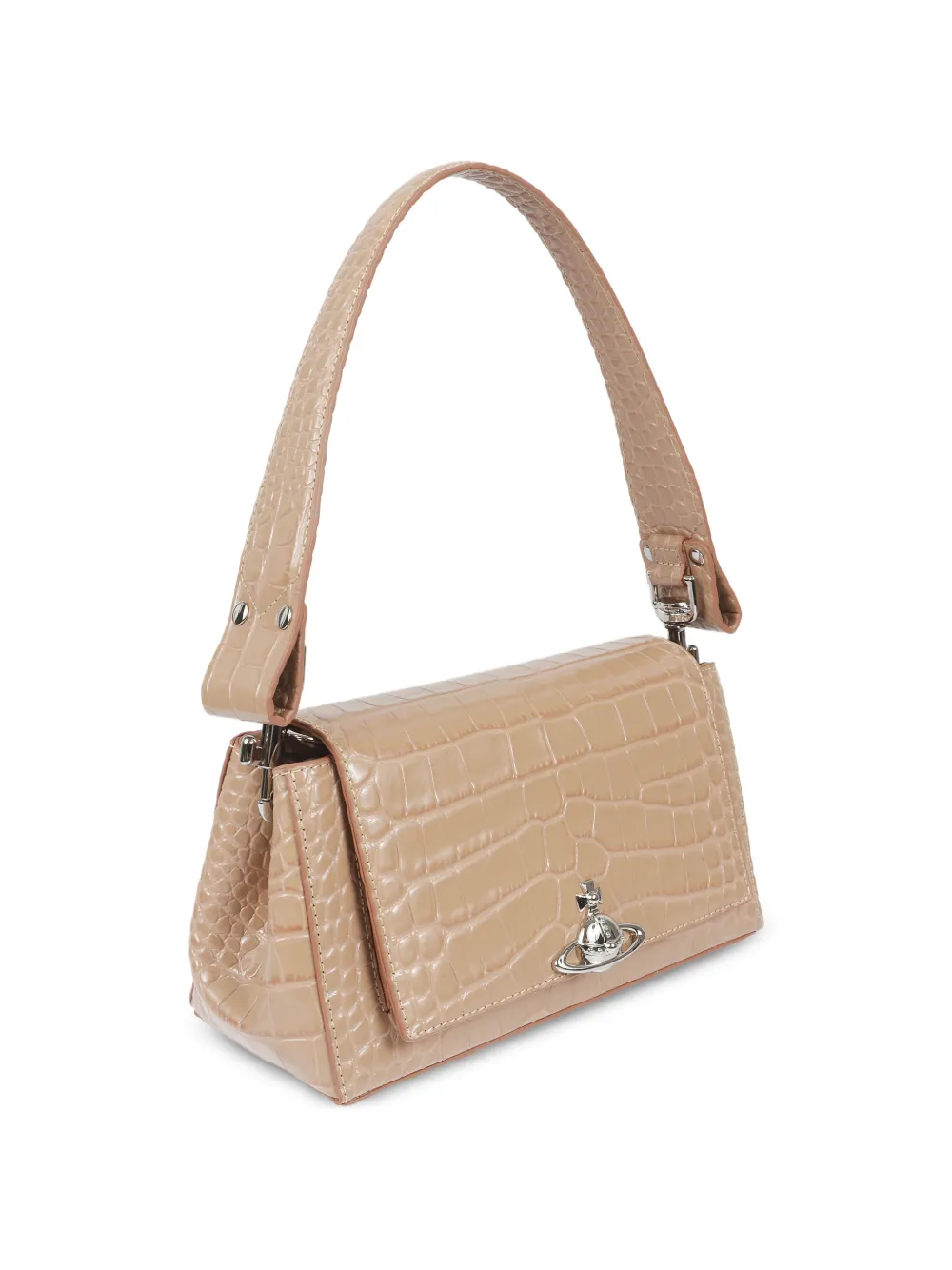 Vivienne Westwood Schoudertas met krokodillen-reliëf en plakkaat Beige
