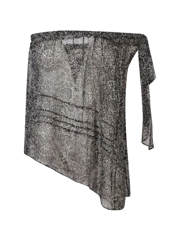 Marant Étoile Asymmetrical-neck Floral Top in Black
