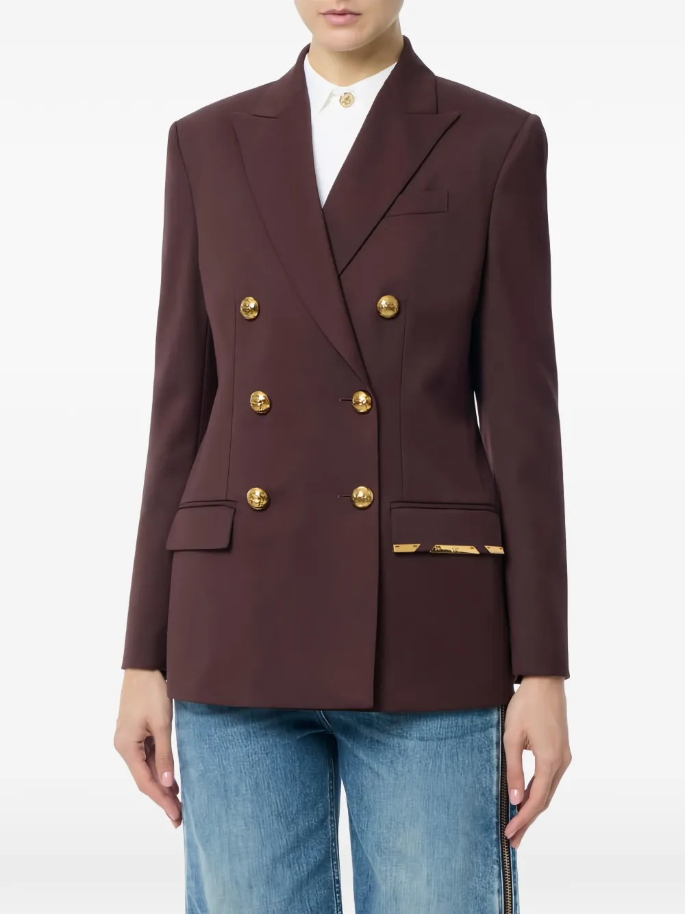 Elisabetta Franchi Blazer met dubbele rij knopen Bruin