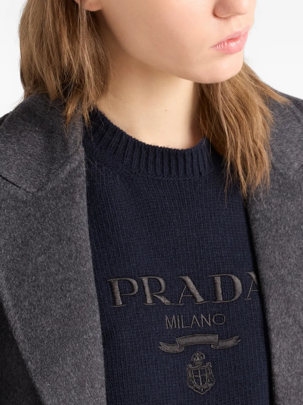 Prada Trui met geborduurd logo en ronde hals Blauw