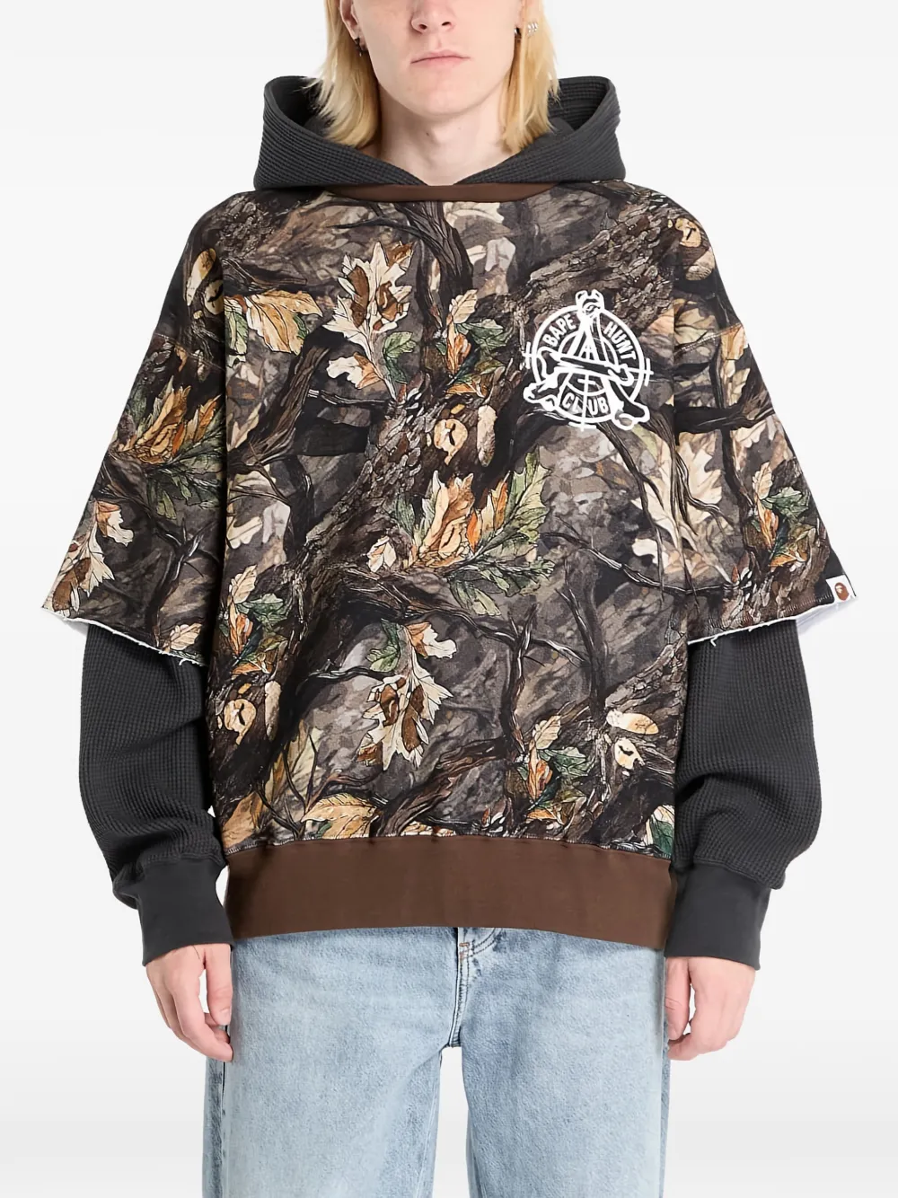 A BATHING APE® Tree Edge Camo layered hoodie | Brown | Image 1