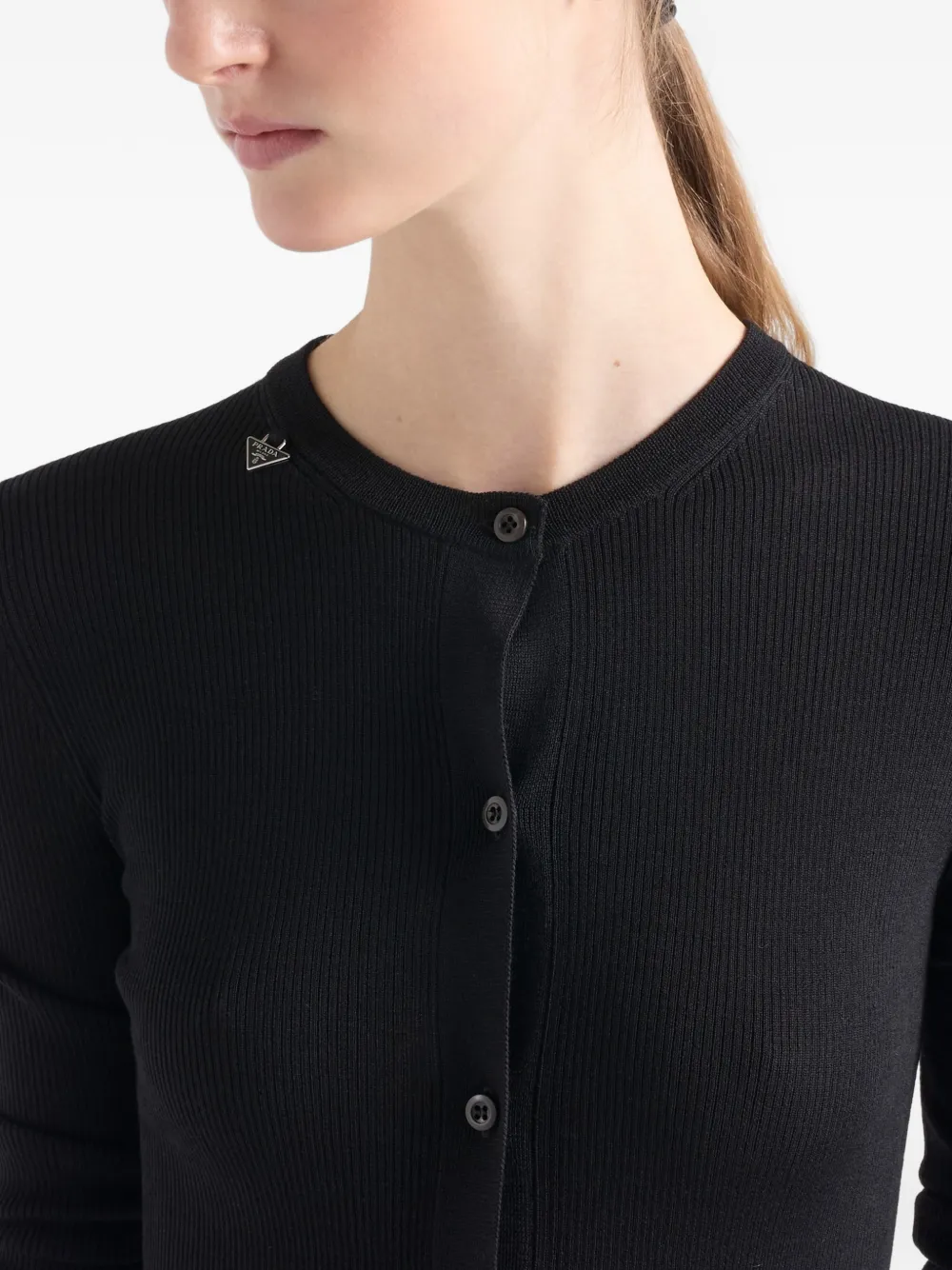 Prada Geribbeld vest met knopen Zwart