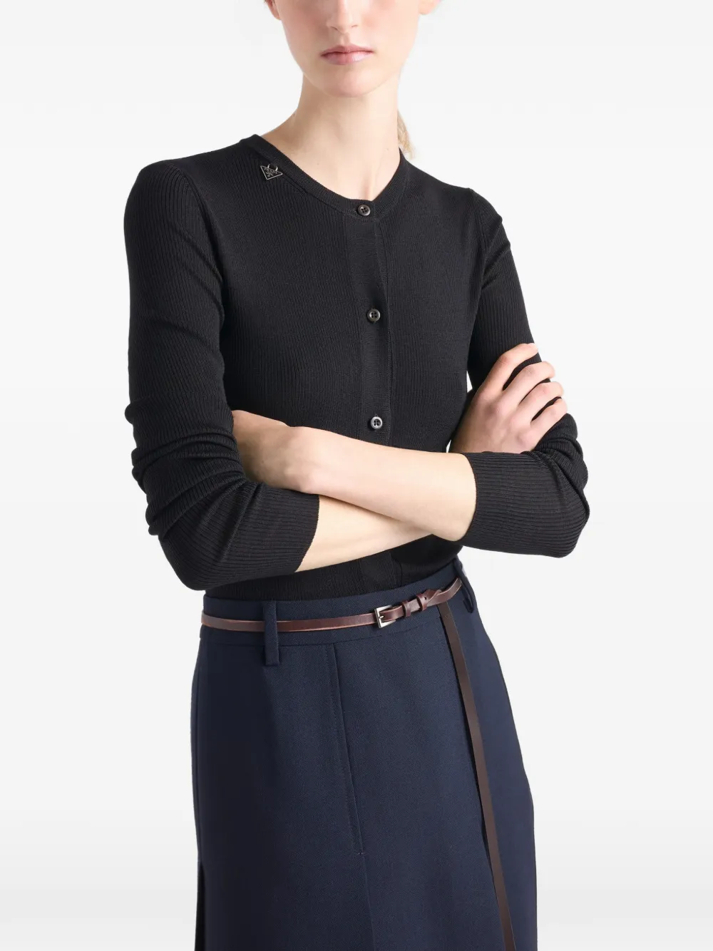 Prada Geribbeld vest met knopen Zwart