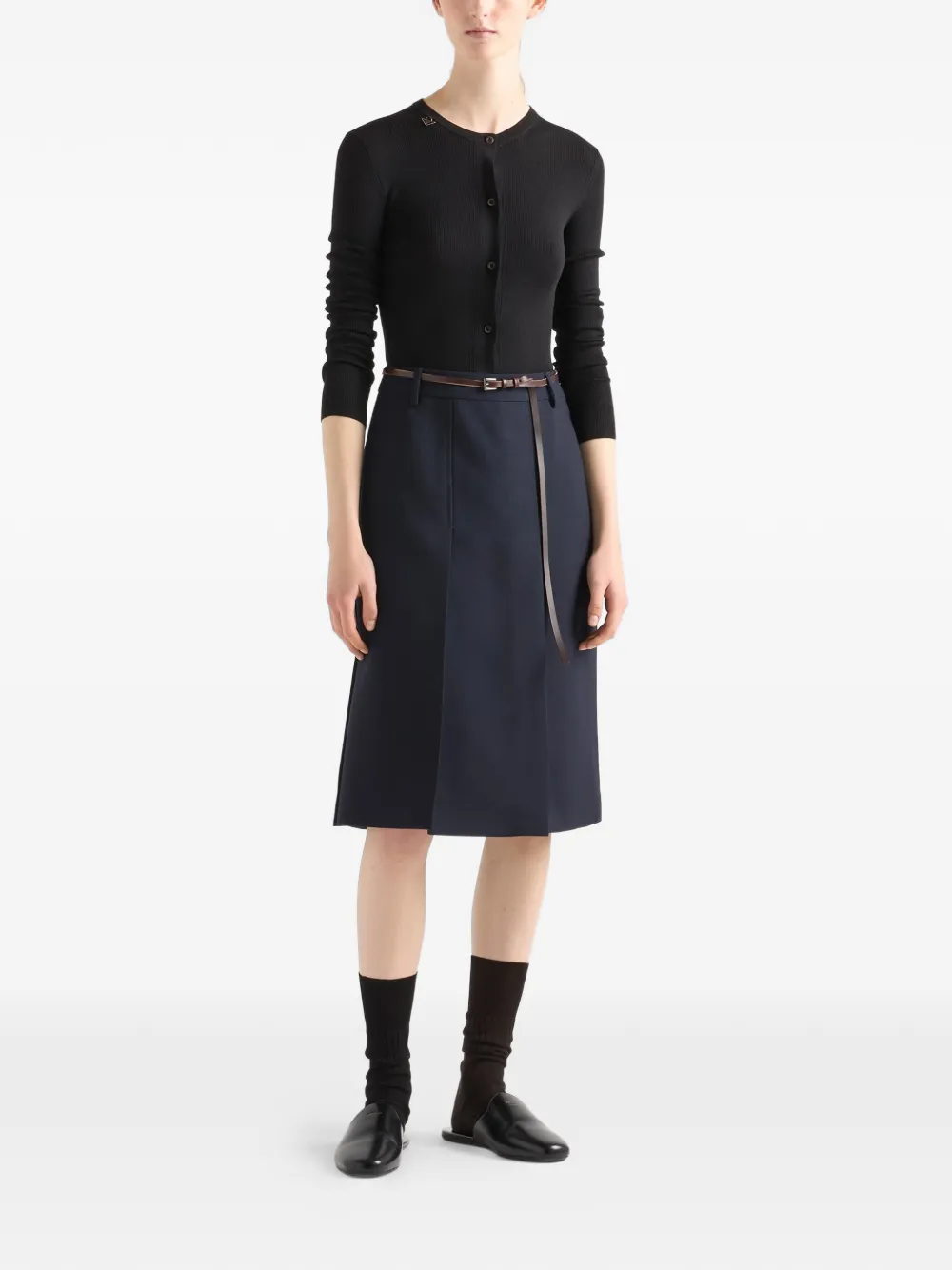  Prada Ribbed Buttoned Cardigan - Black 