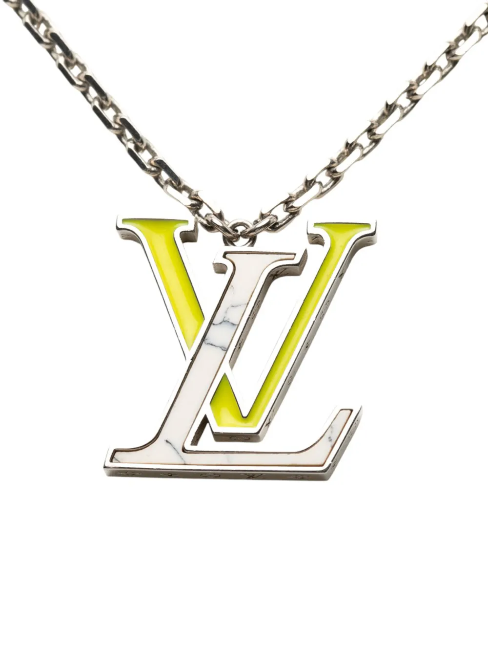 Louis Vuitton Pre-Owned 2021 Silver Plated LV Colors Pendant Necklace costume necklace - Argento
