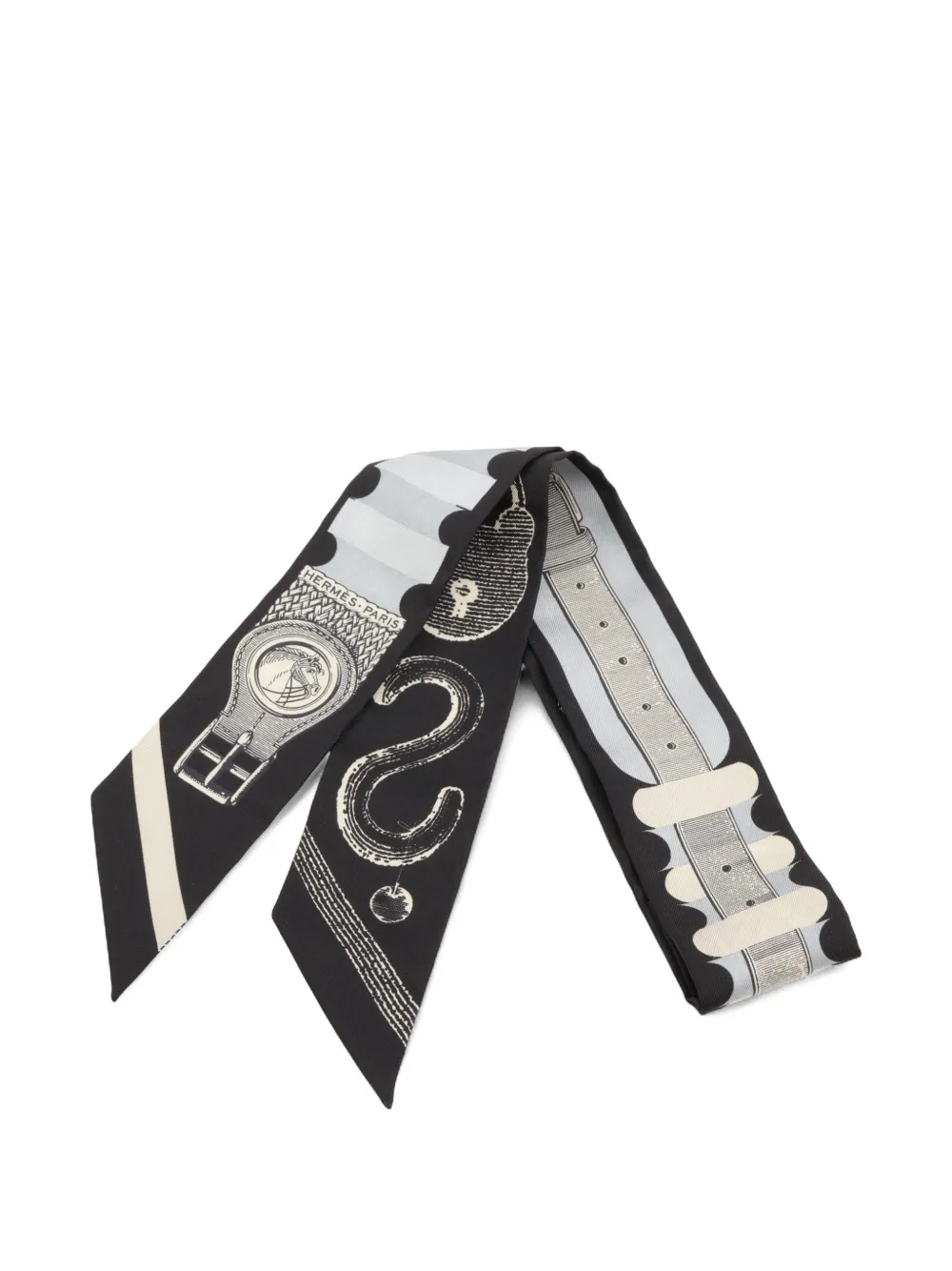 Pre-owned Hermes 2025 Bride A Brac Printed Silk Scarf In Black