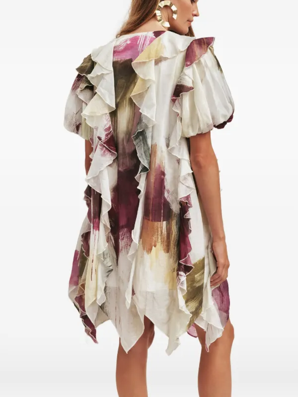 aje ruffle mini dress Aje Voyager Ruffled Printed Mini Dress
