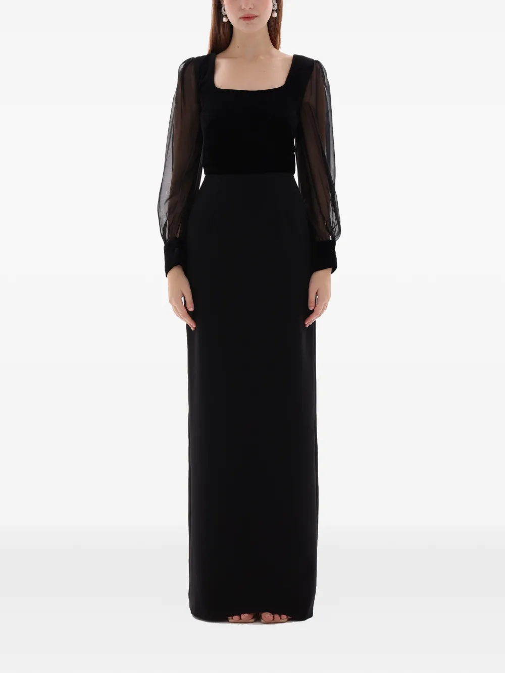 Dina Melwani velvet chiffon evening gown - Nero