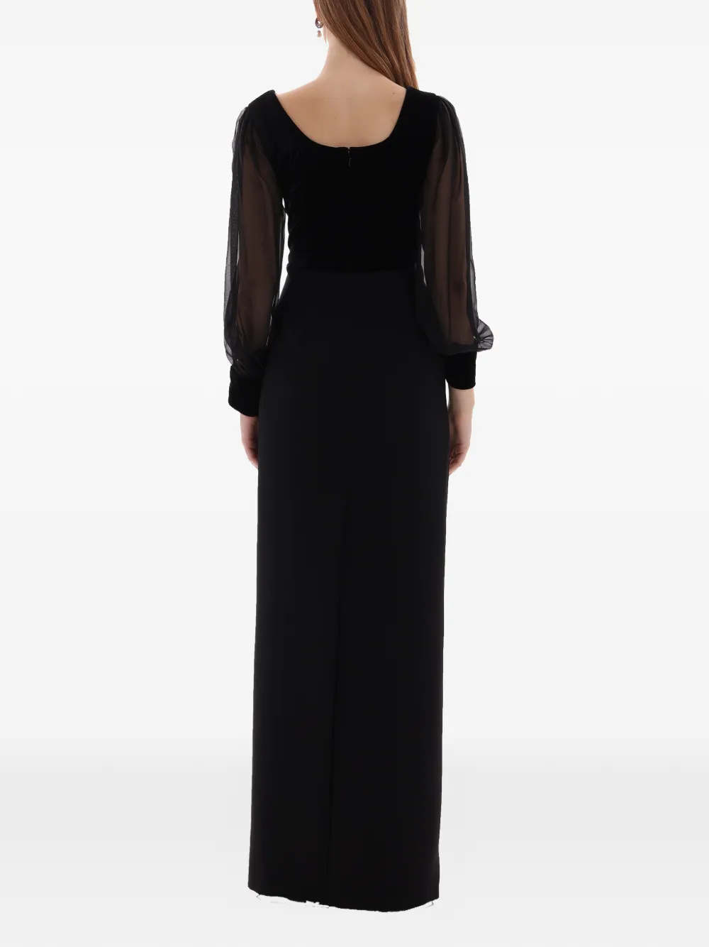 Dina Melwani Fluwelen chiffon avondjurk Zwart