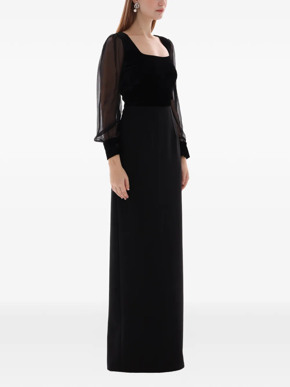 Dina Melwani velvet chiffon evening gown - Zwart