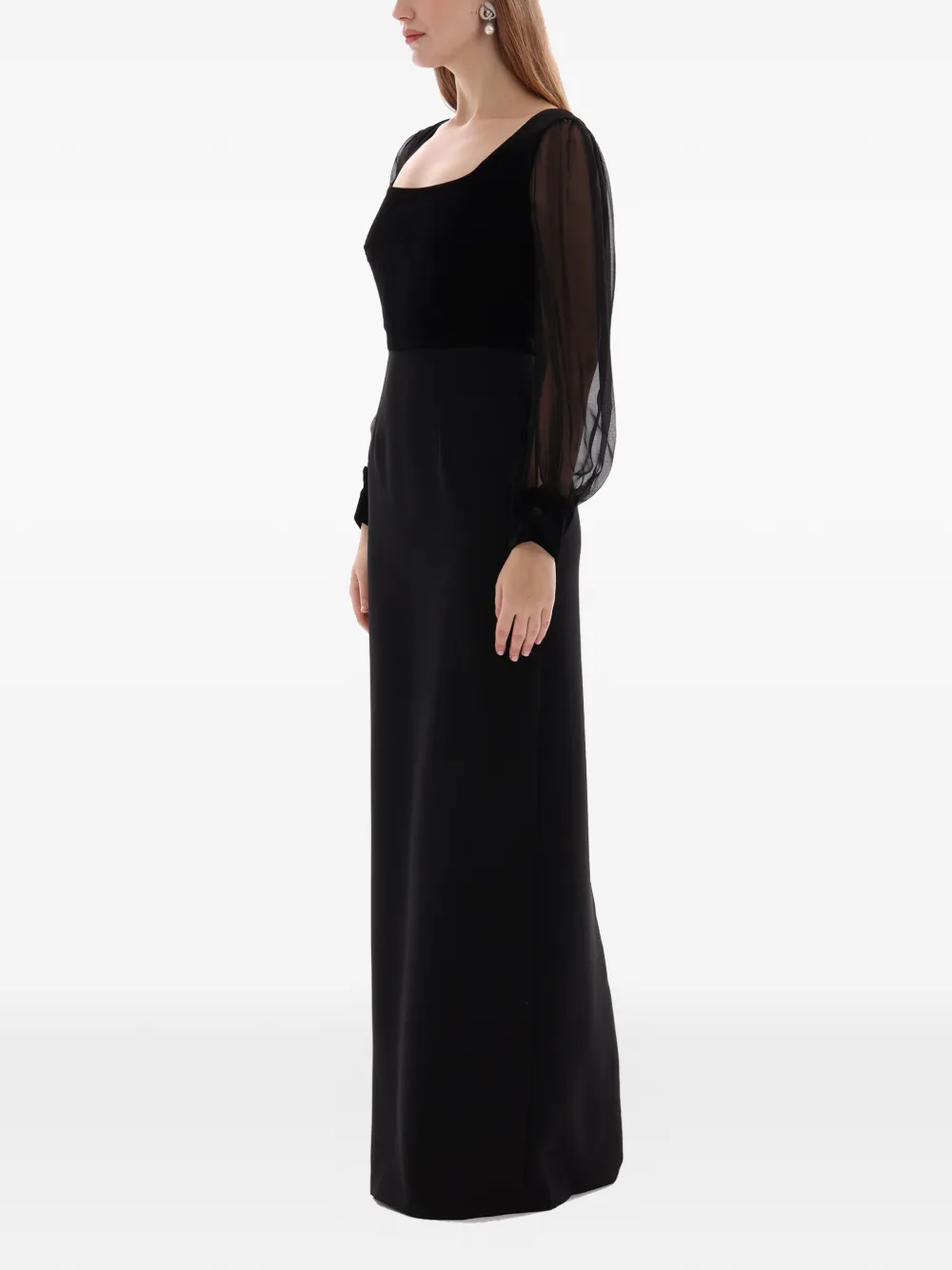 Dina Melwani Fluwelen chiffon avondjurk Zwart
