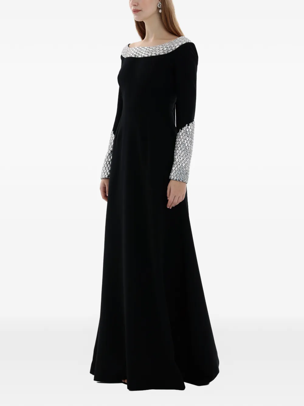 Dina Melwani crystal embellished gown - Zwart