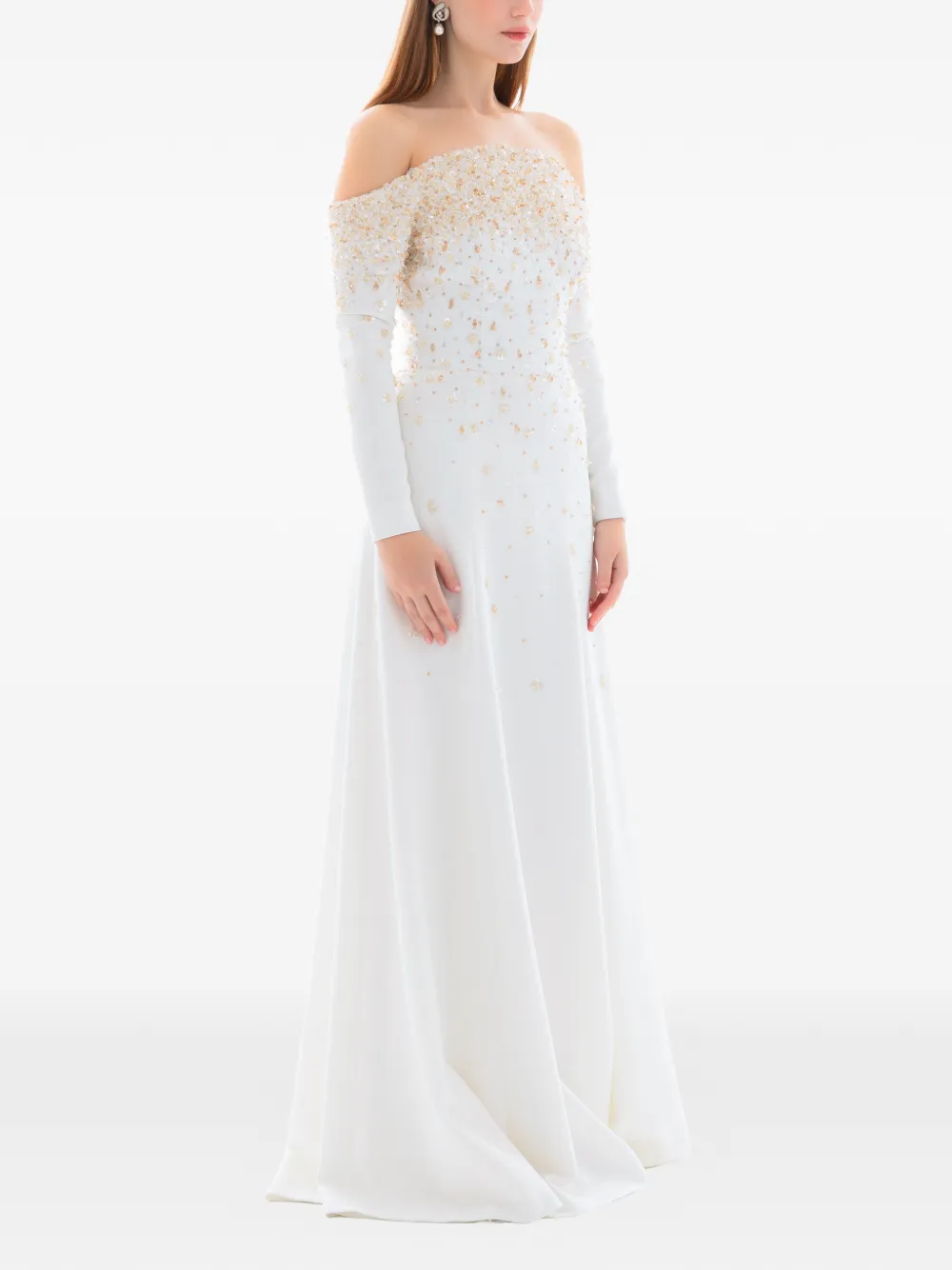 Dina Melwani pearl crystal embellished gown - Wit