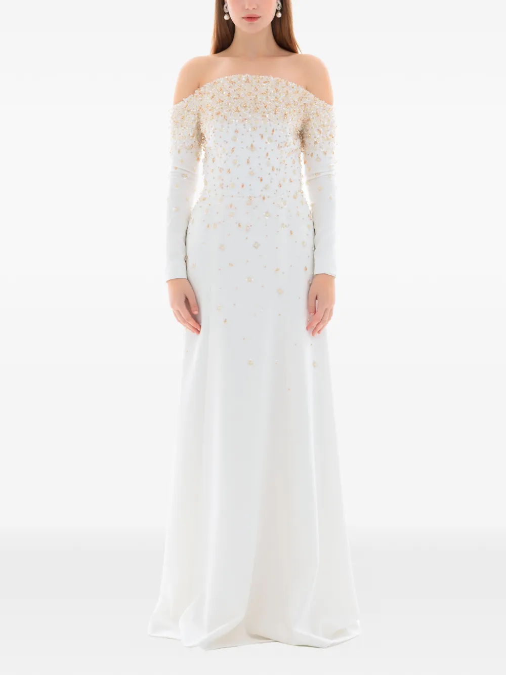 Dina Melwani pearl crystal embellished gown - Weiß