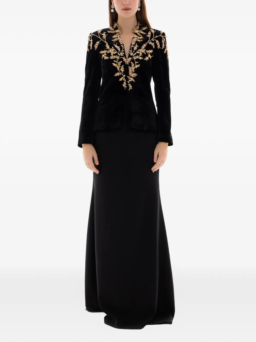 Dina Melwani embroidered velvet maxi dress - Nero