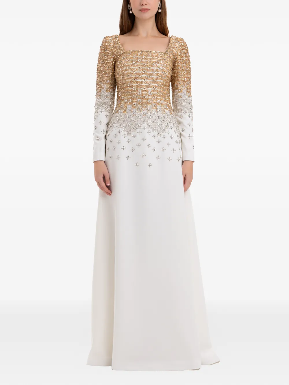 Dina Melwani gold silver ombré crystal-embroidered gown - Bianco