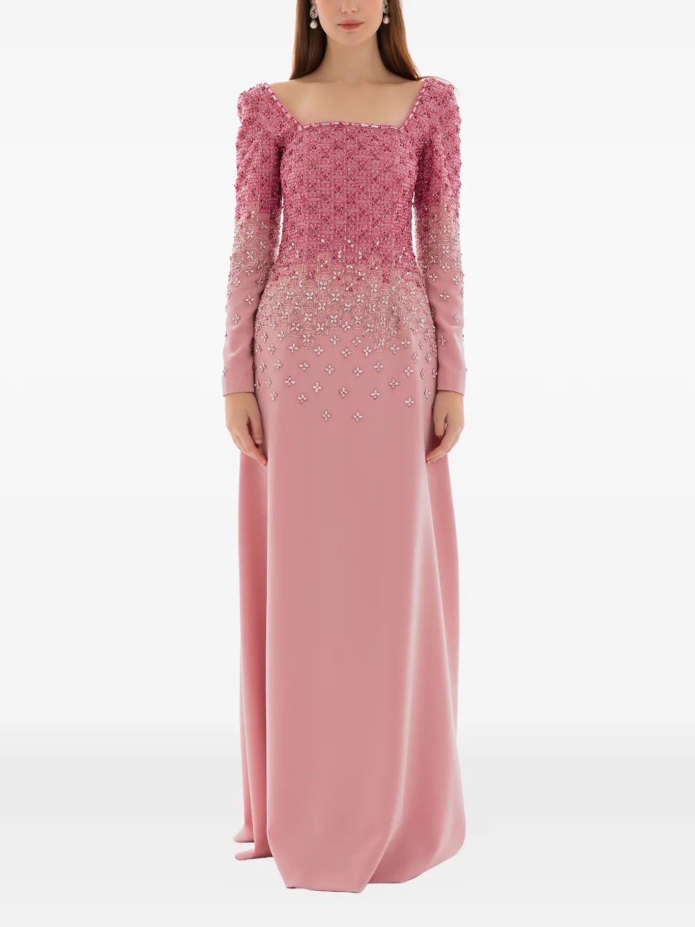 Dina Melwani crystal-grid embroidered gown - Rosa