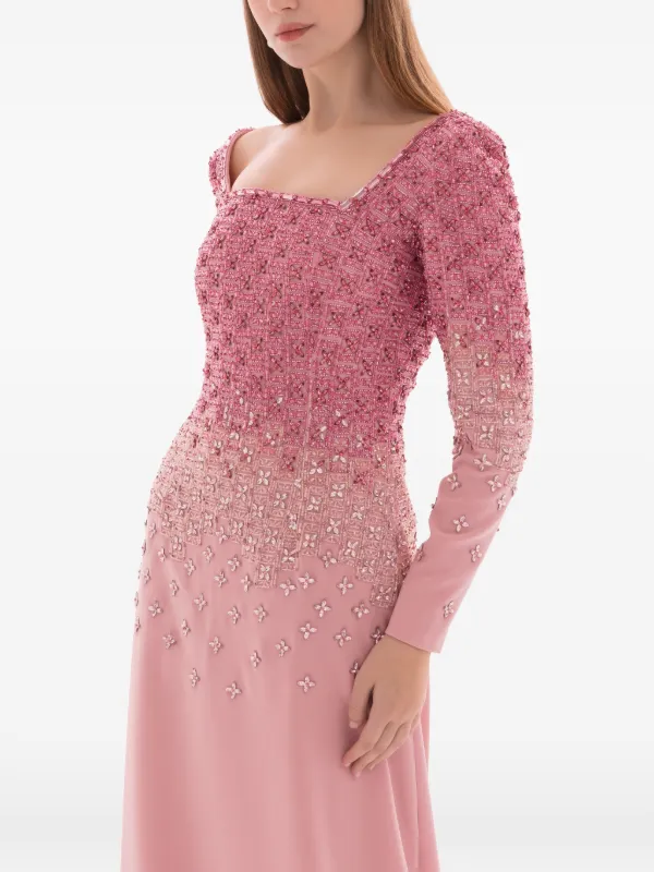 crystal embroidered grid cocktail dress Color Blocked Gazar Cocktail Dress With Morning Glory Lattice Crystal Embroidery And Draped Back Skirt