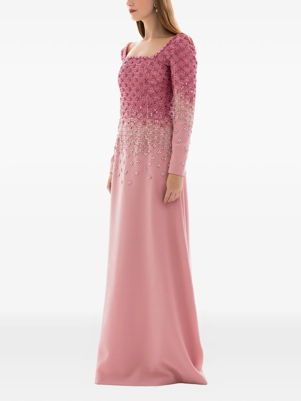 Dina Melwani crystal-grid embroidered gown - Roze