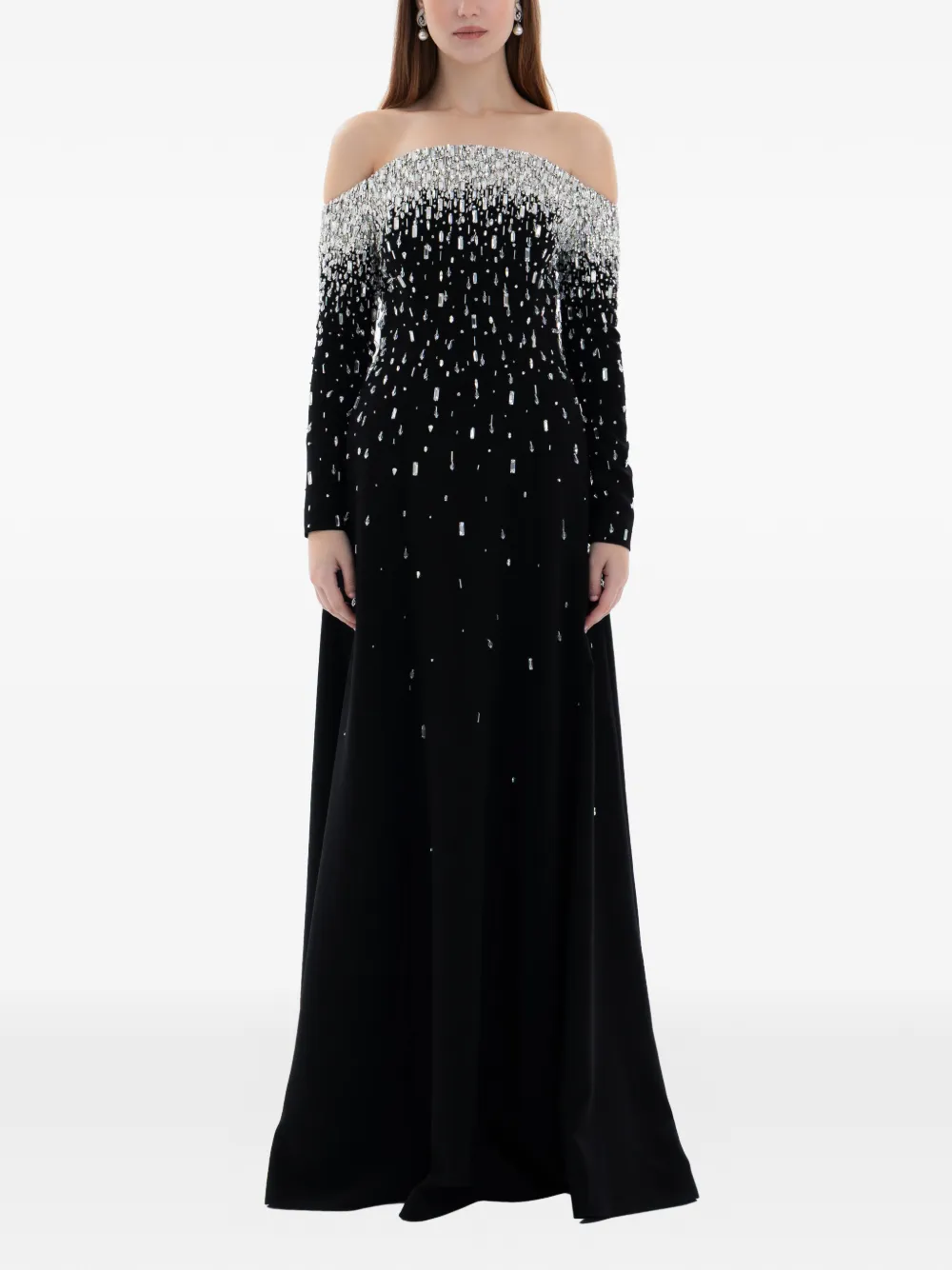 Dina Melwani crystal off-shoulder gown - Nero