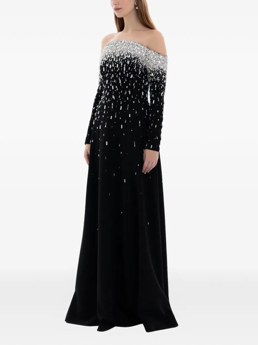 Dina Melwani crystal off-shoulder gown - Zwart