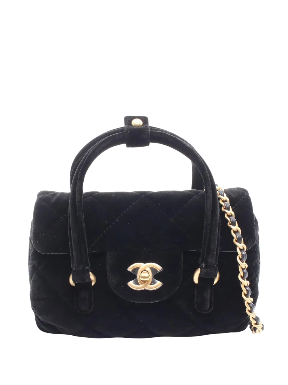 CHANEL Pre-Owned 2021-2025 Mini CC Quilted Velvet Top Handle Flap Bag crossbody bag - Nero