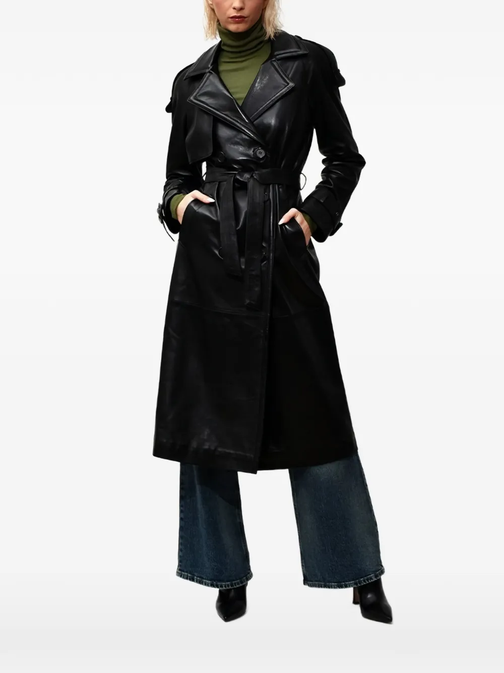 Poche Paris double-breasted belted coat - Nero