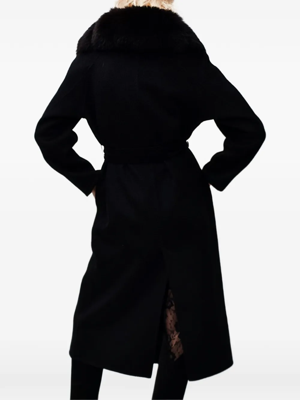  Poche Paris Single-breasted Belted Coat - Black 