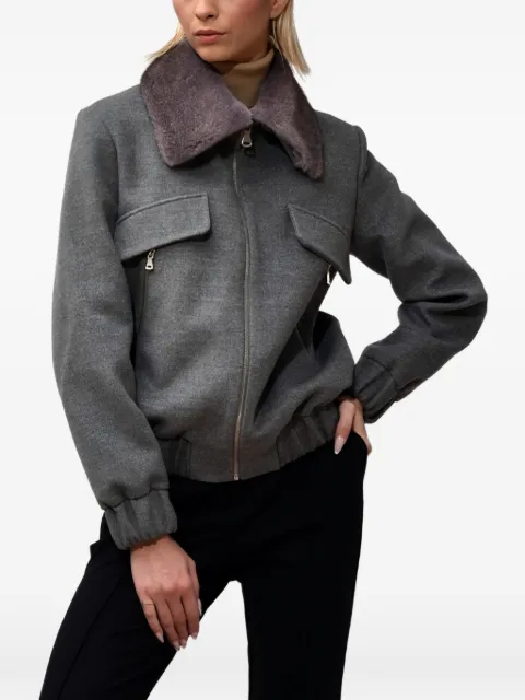 Poche Paris faux-fur-collar zip-up jacket