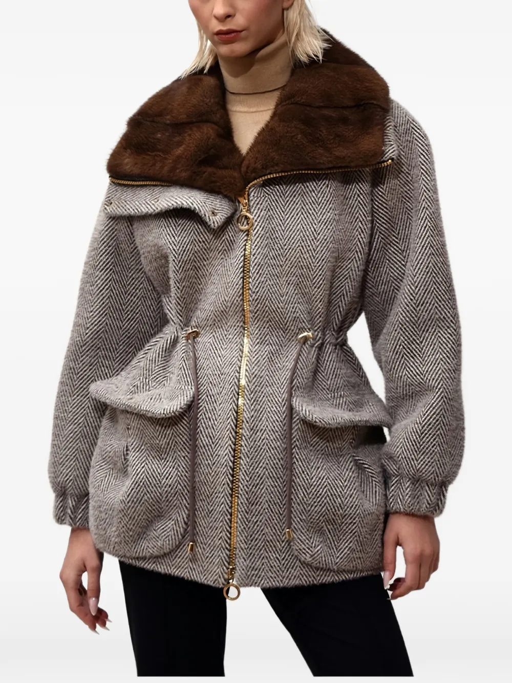 Poche Paris herringbone-pattern jacket - Marrone