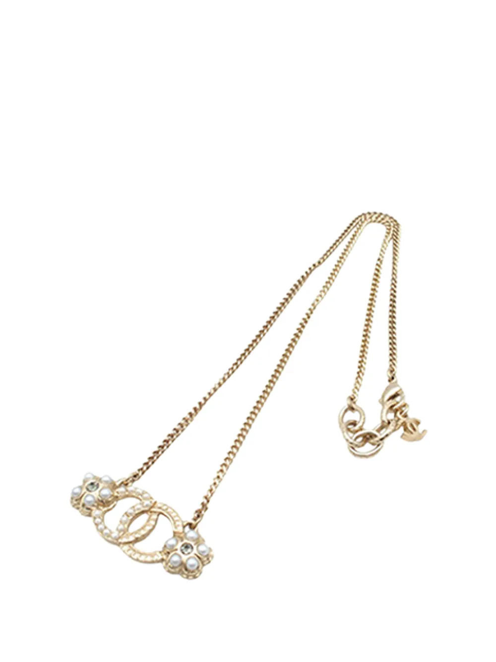 CHANEL Pre-Owned 2018 CC Gold Plated Faux Pearl and Rhinestone Flower Necklace costume necklace - Oro