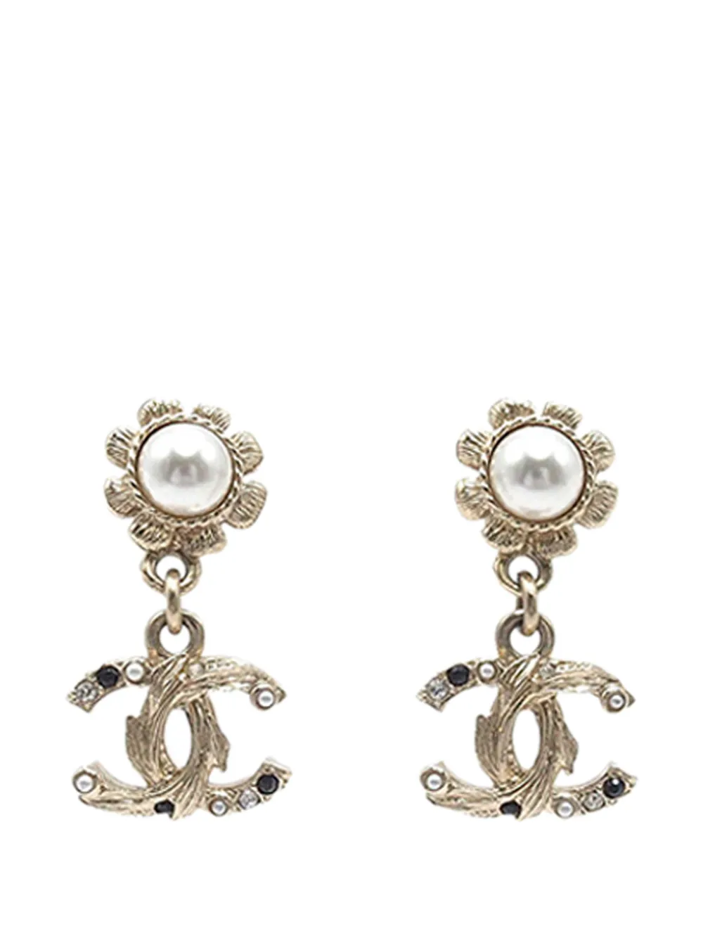 CHANEL Pre-Owned 2022 CC Gold Plated Faux Pearl Rhinestone Drop Push Back Earrings costume earrings - Oro