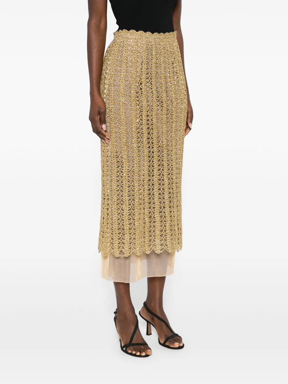  Atu Body Couture Open-knit Midi Skirt - Gold 