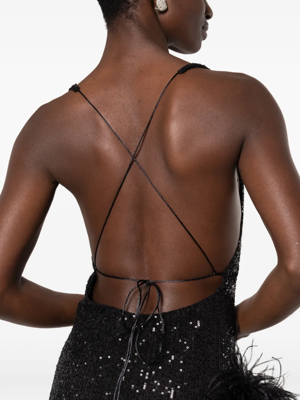 Atu Body Couture Maxi-jurk met afwerking van veren en pailletten Zwart
