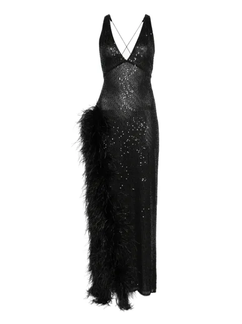 Atu Body Couture feather-trim sequined maxi dress