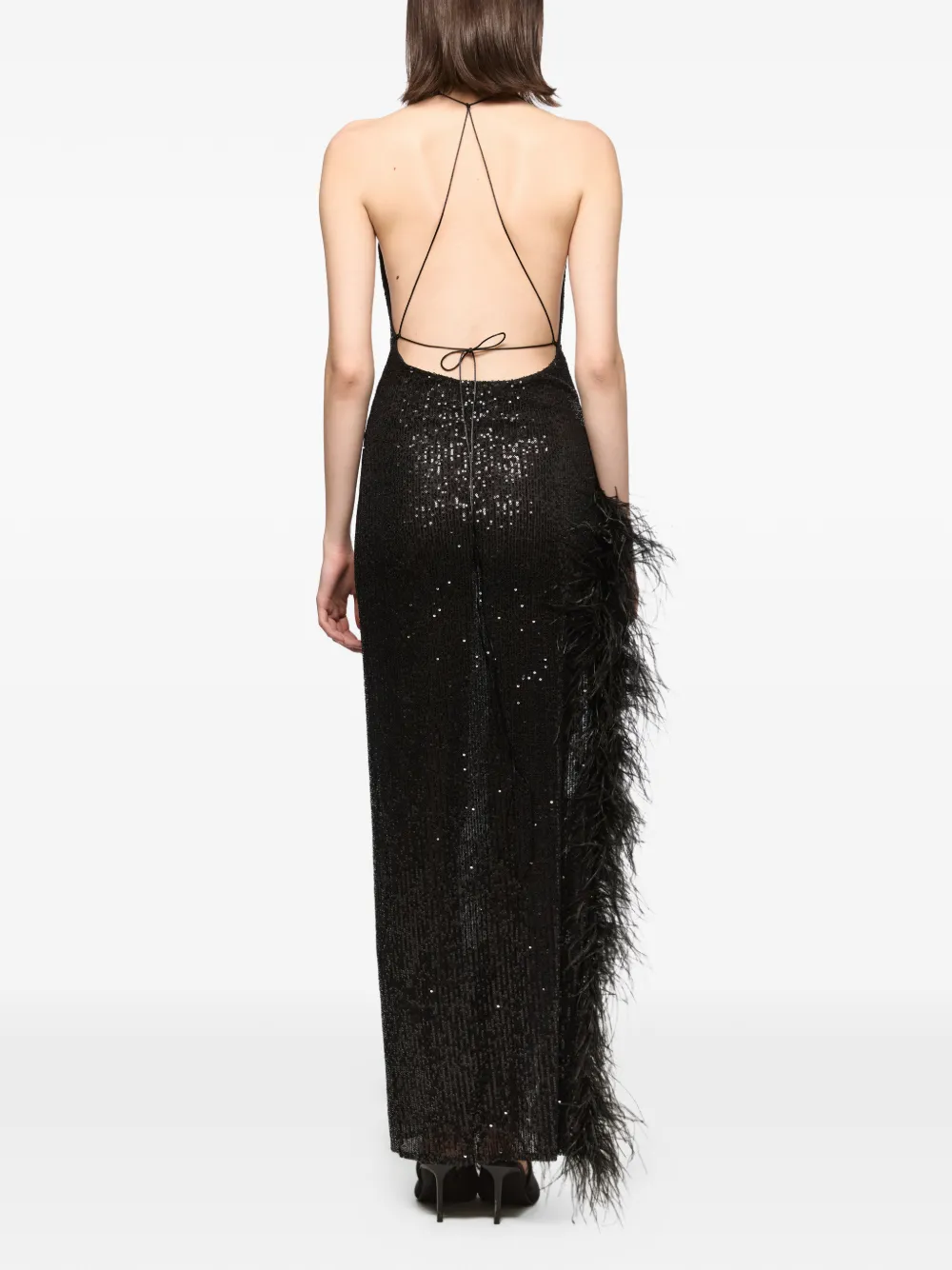Atu Body Couture Maxi-jurk met afwerking van veren en pailletten Zwart
