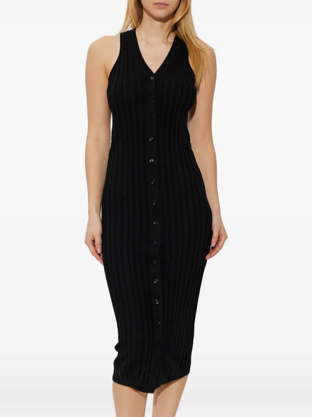 Lyliane Button-Up Ribbed Midi Dress