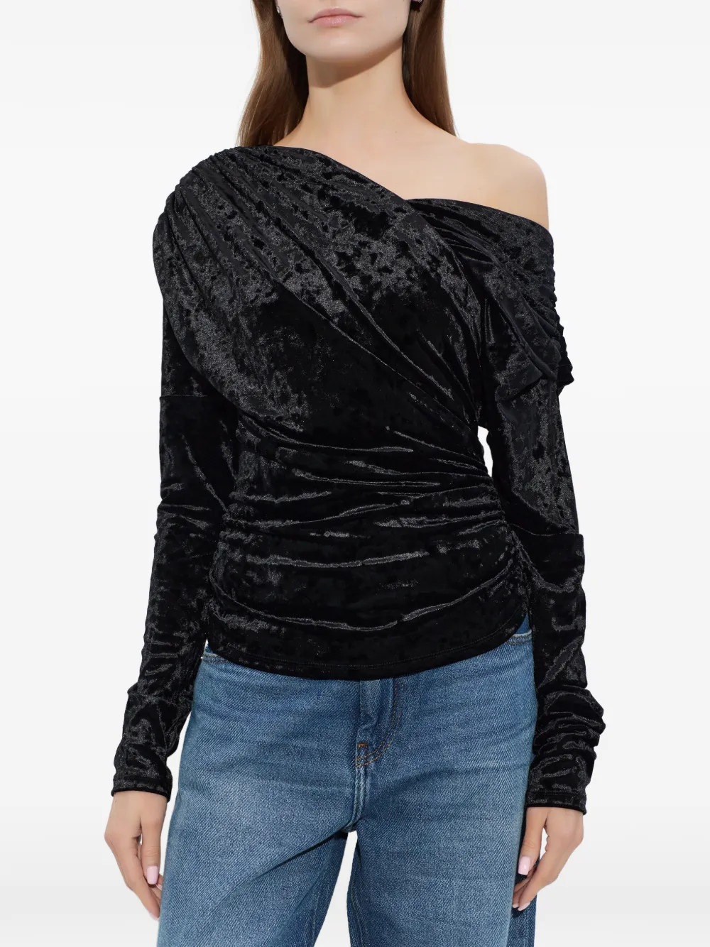  Ganni Long-sleeve One-shoulder Top - Black 