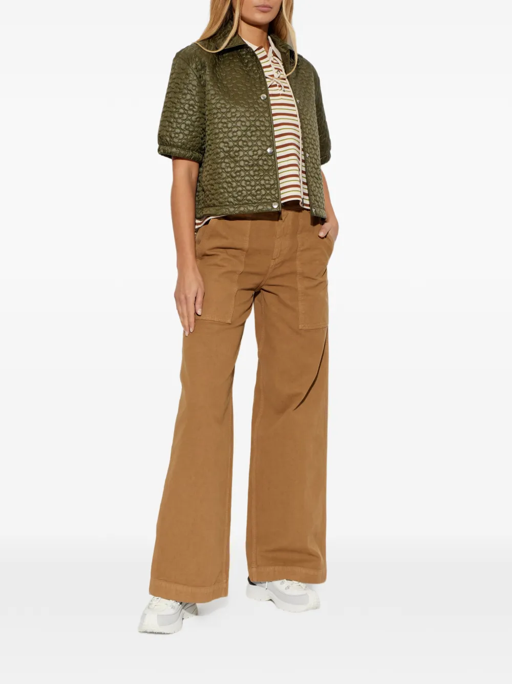 Moncler striped lace-up polo shirt - Beige