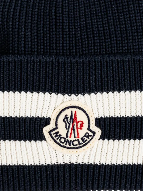 Moncler Striped logo-patch Beanie Hat | Blue | FARFETCH